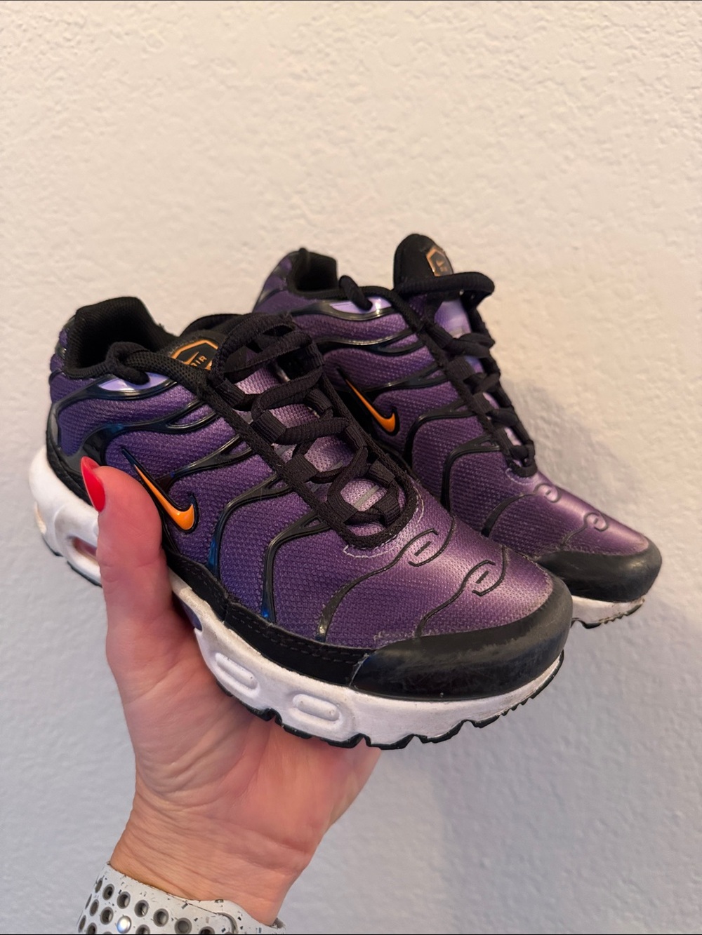 Nike Purple and Black Air Max Plus TN with Orange Swoosh